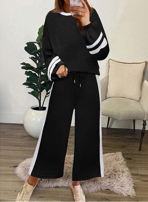 Cotton Casual Color Block Regular Fit Two-Piece Set