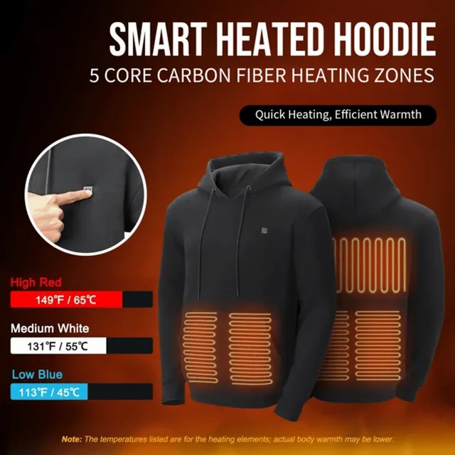 Men’s Smart Heated Hoodie with 5-Zone Heating & Adjustable Temperature