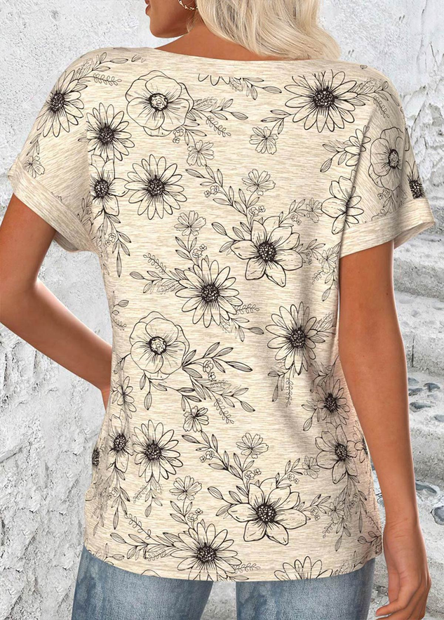 Cotton Crew Neck Floral Casual T-Shirt