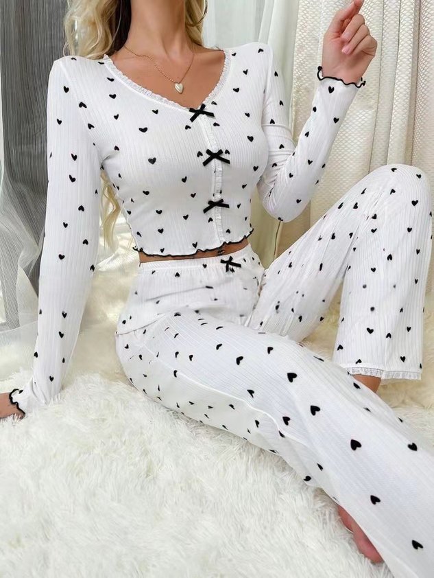 V Neck Regular Fit Casual Floral Lounge Set