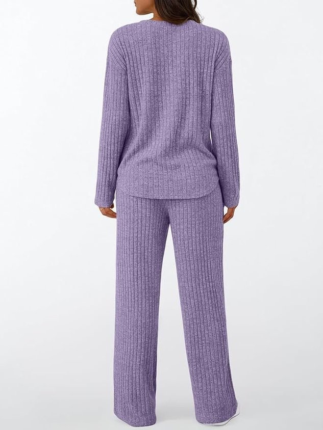 Cotton Plain Casual Two-Piece Set