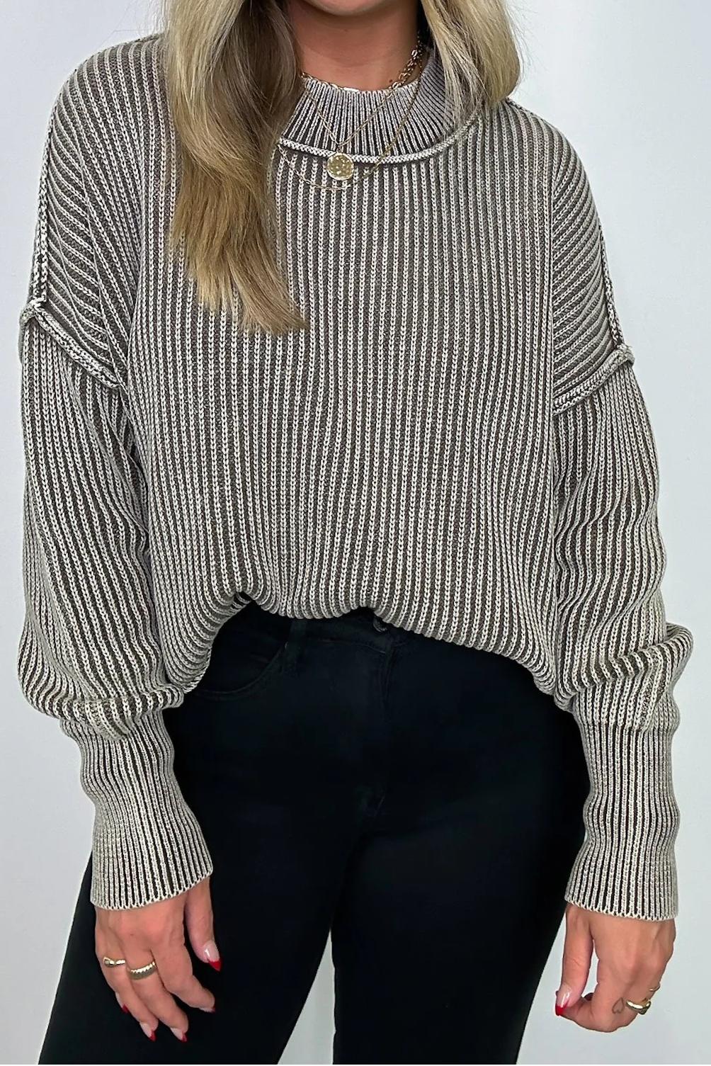 Washed Side Slit Knit Sweater
