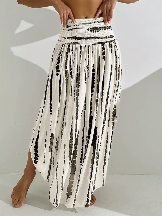 Chevron Print Vacation Smock Casual Maxi Skirt