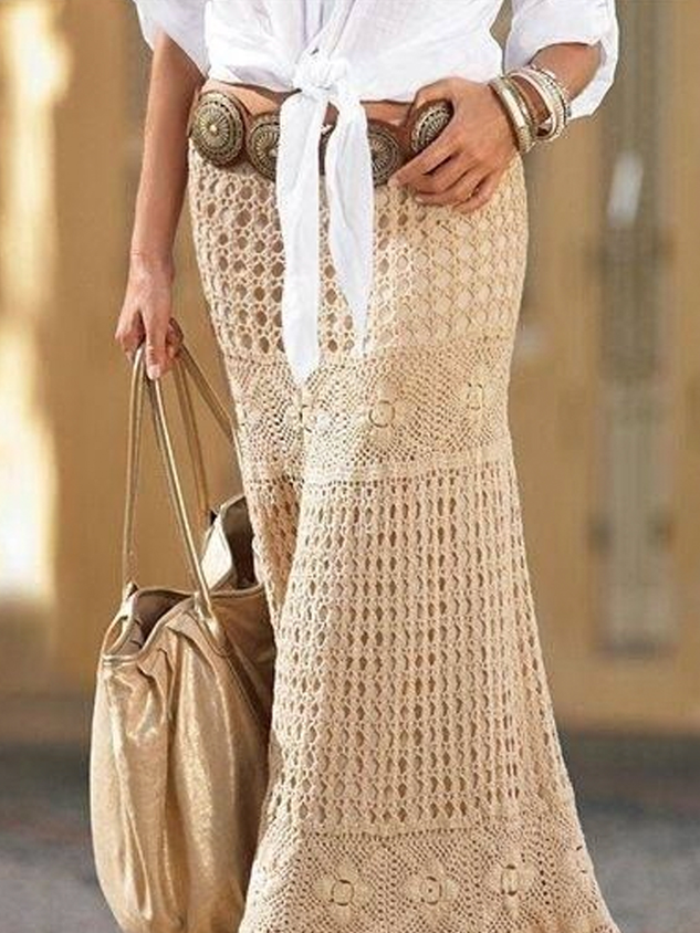 A-Line Bohemia Casual Plain Skirt With No Belt