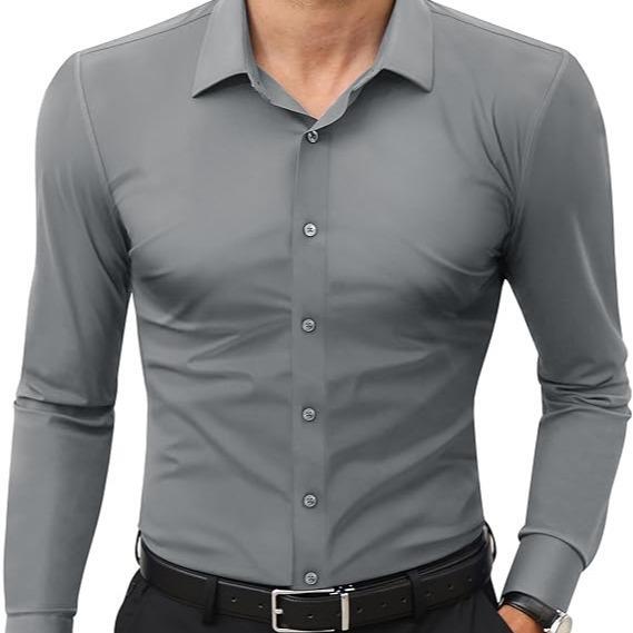 Men’s 4-Way Stretch Travel Dress Shirt: Wrinkle-Free Slim Fit