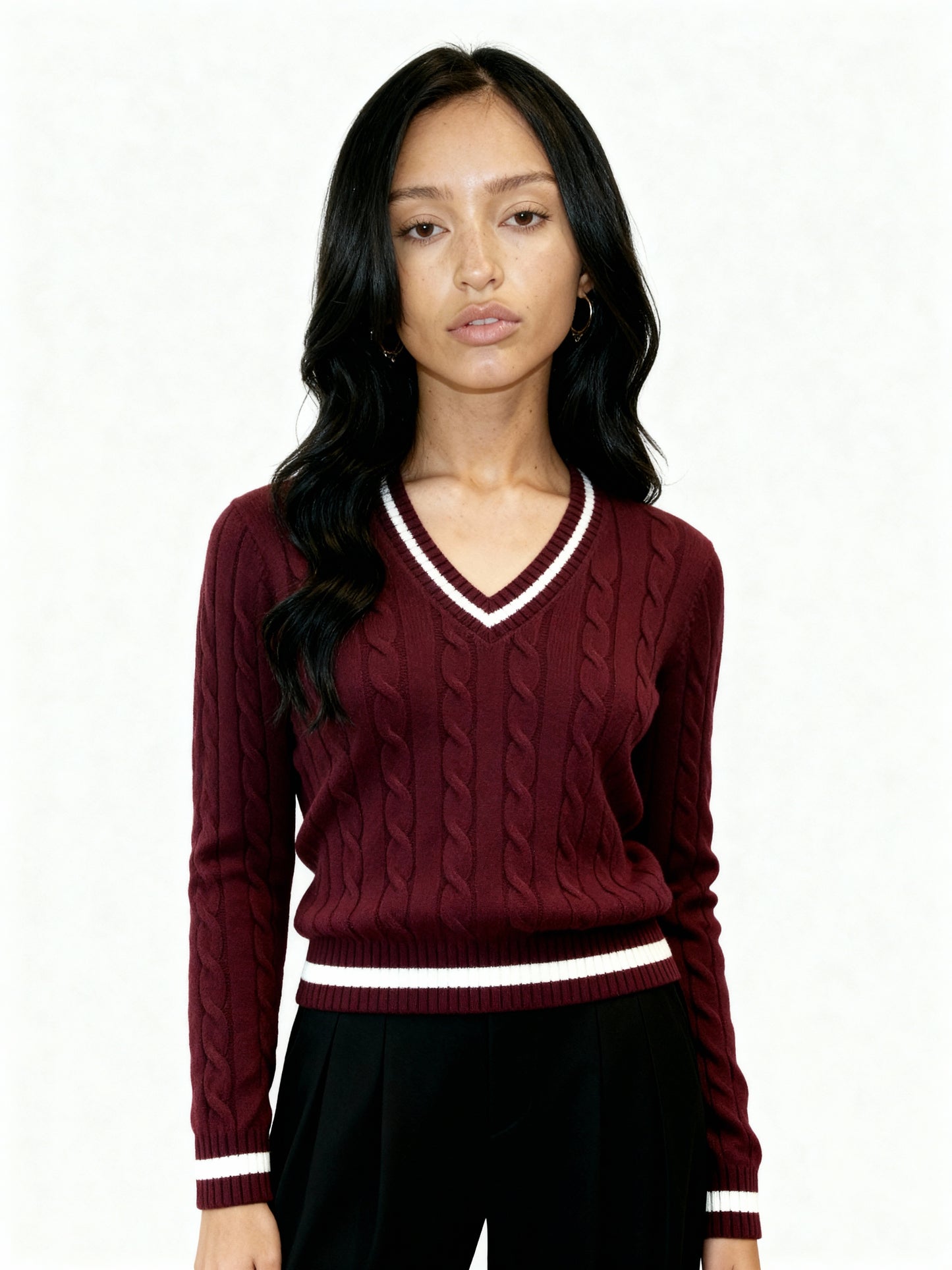Women's Classic Cable-Knit V-Neck Sweater