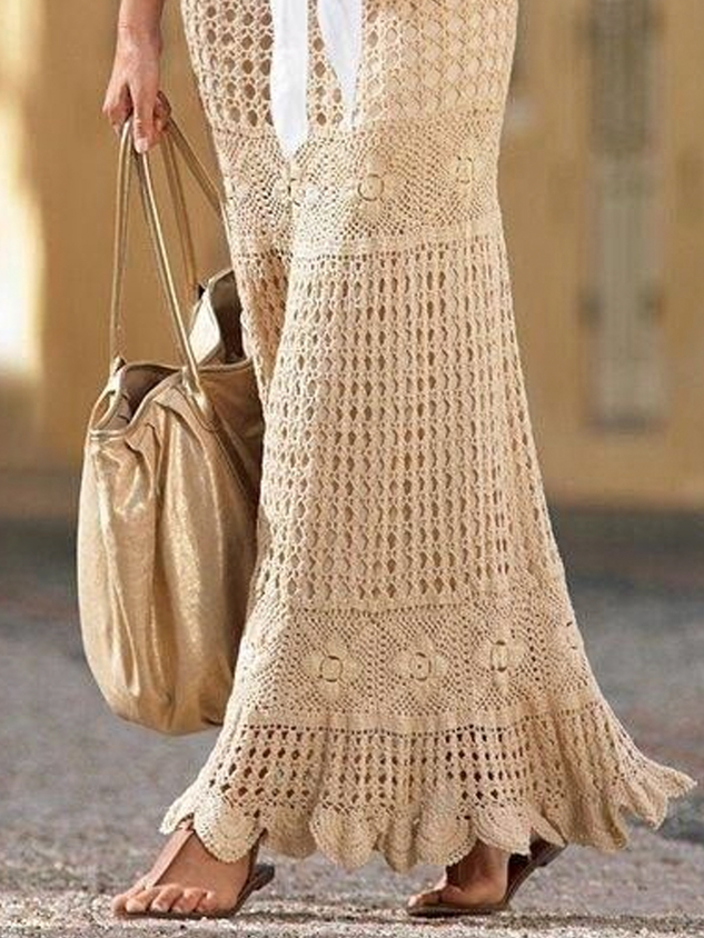 A-Line Bohemia Casual Plain Skirt With No Belt