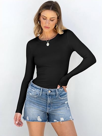Women's Slim Fit Rib Knit Long Sleeve Top