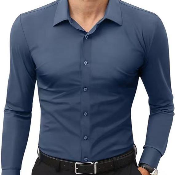 Men’s 4-Way Stretch Travel Dress Shirt: Wrinkle-Free Slim Fit