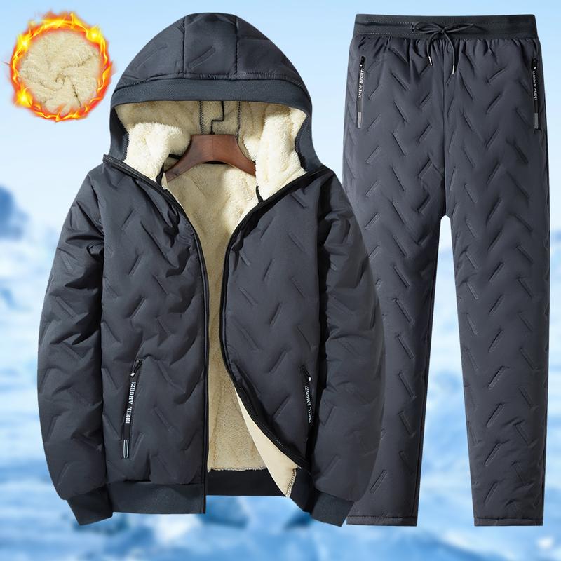 Men's Autumn Winter Fleece Cotton Jacket Hooded Coat With Hoodie Men Straight Pants