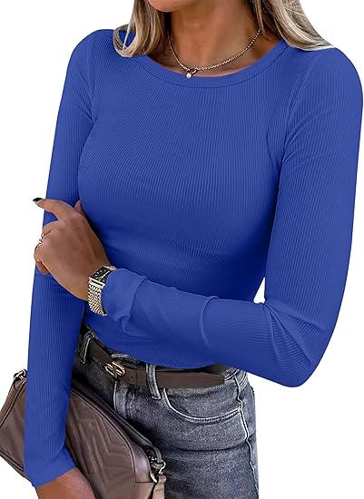 Women's Slim Fit Rib Knit Long Sleeve Top