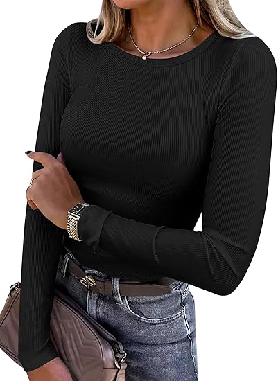 Women's Slim Fit Rib Knit Long Sleeve Top