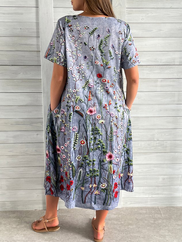Plus Size Casual Loose Crew Neck Dress