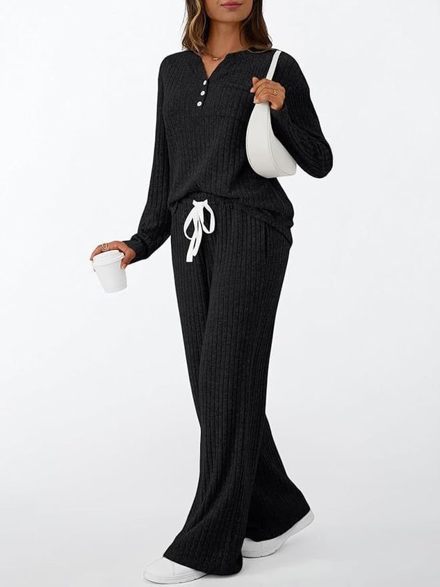 Cotton Plain Casual Two-Piece Set