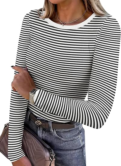 Women's Slim Fit Rib Knit Long Sleeve Top